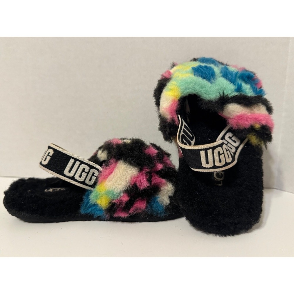 UGG toddler Fluff yeah checkered slides faux fur 8